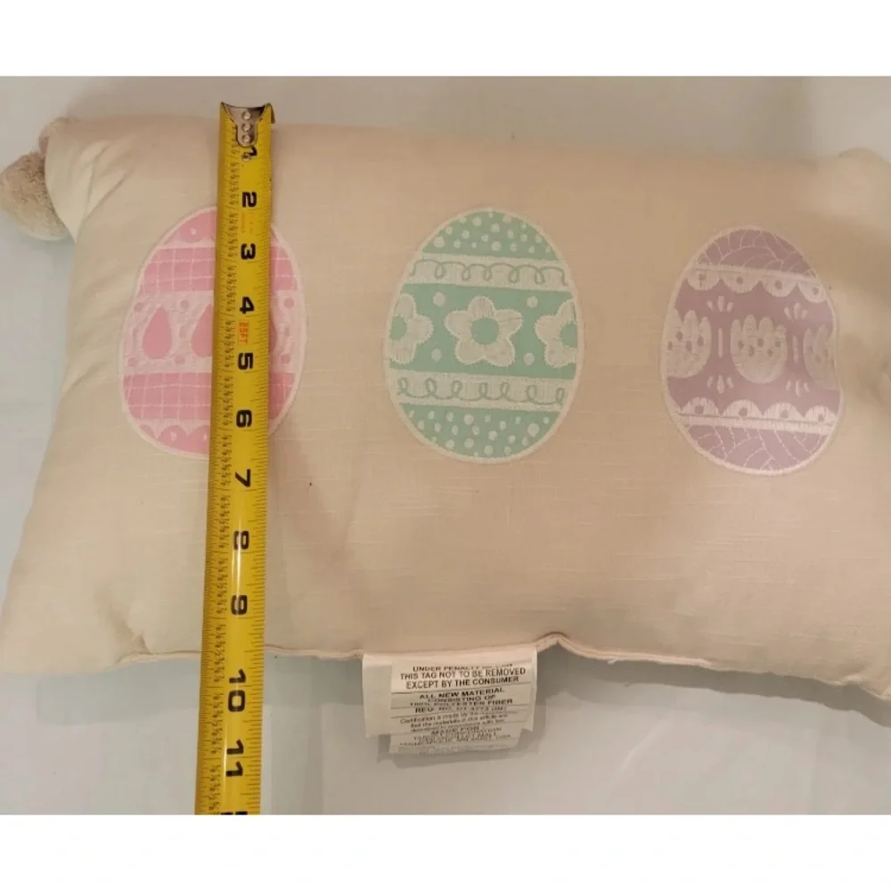 Spritz Accent Throw Pillow Easter Eggs Spring Rectangle Neutral Decor Pom Poms